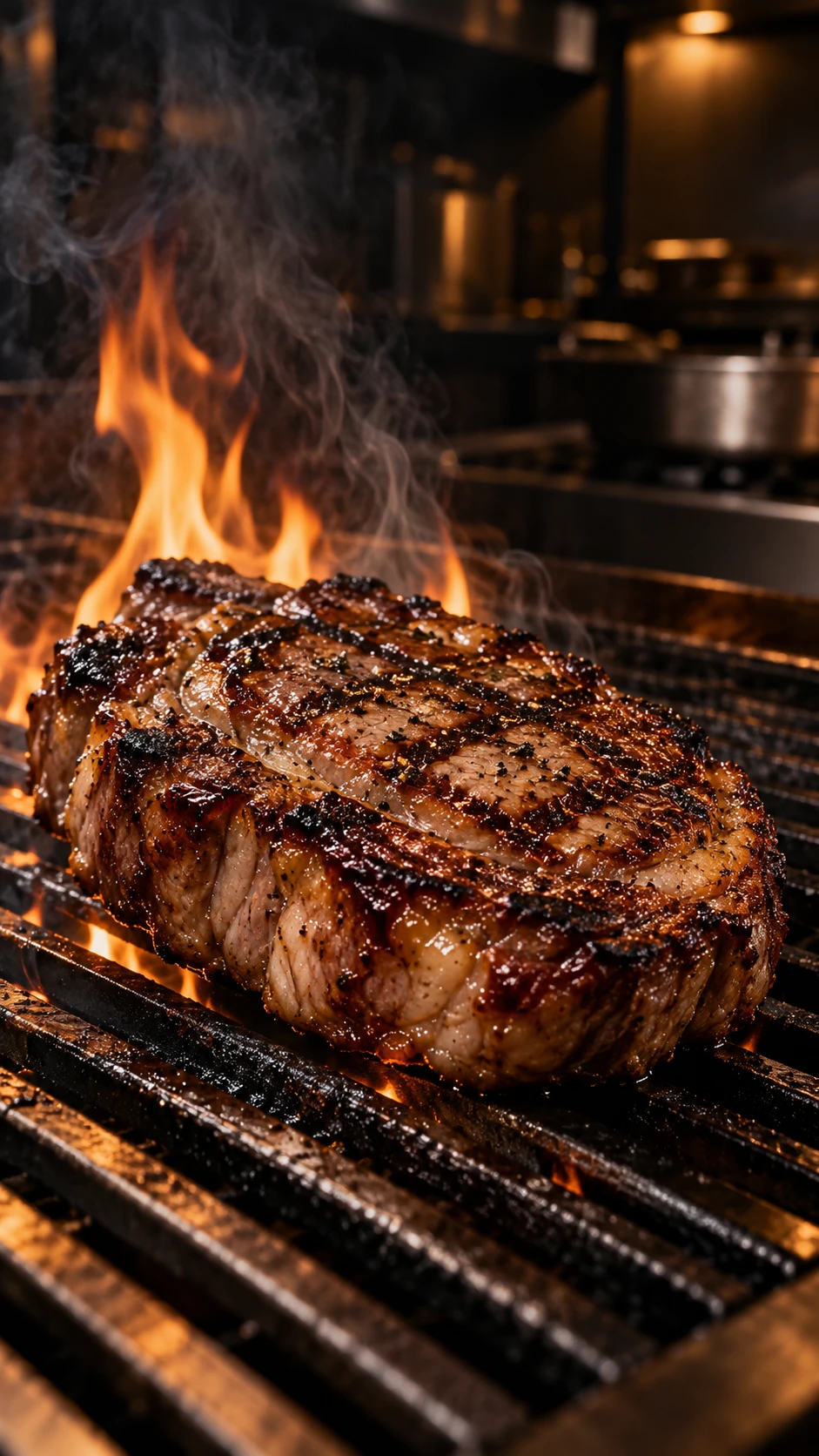Ribeye over a dancing amber flame