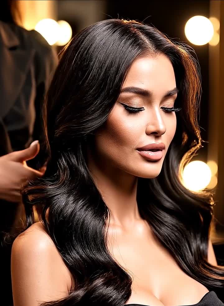 Sculpted, glossy brunette waves