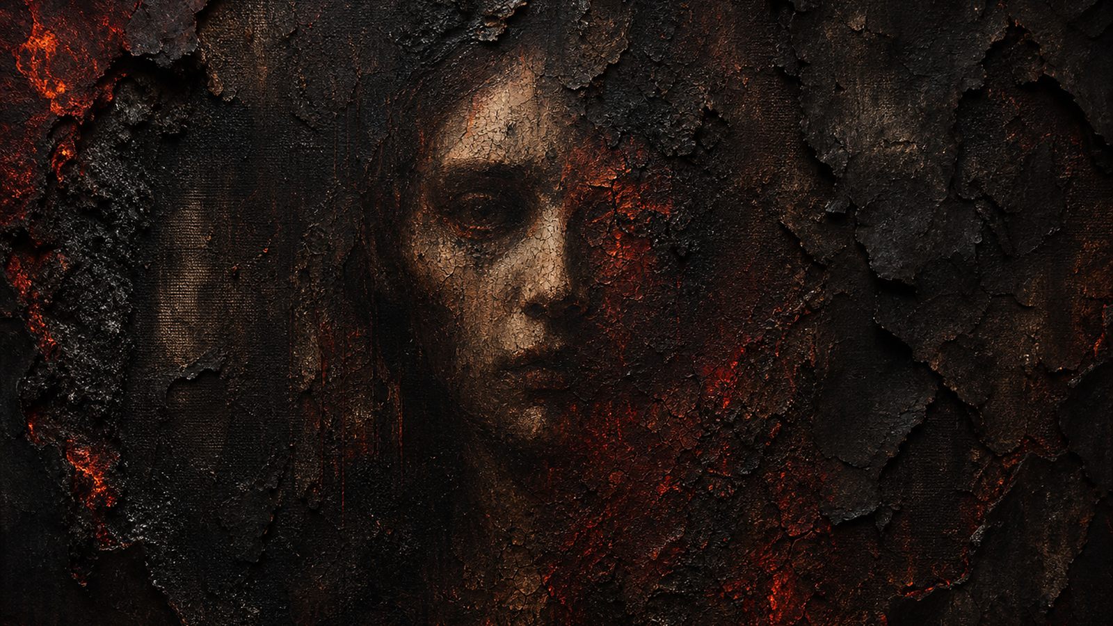 Burned Canvas — Ember Crack, a textured burned painting with ember cracks and soot
