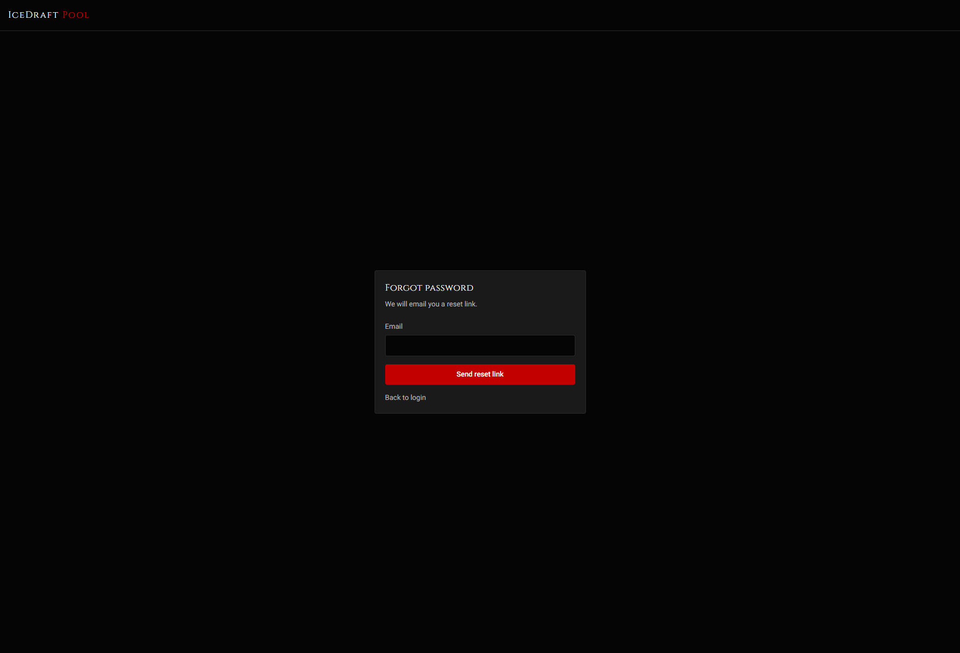 IceDraft Pool forgot-password screen