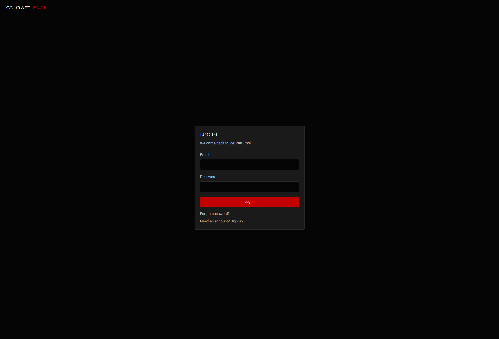 IceDraft Pool login screen
