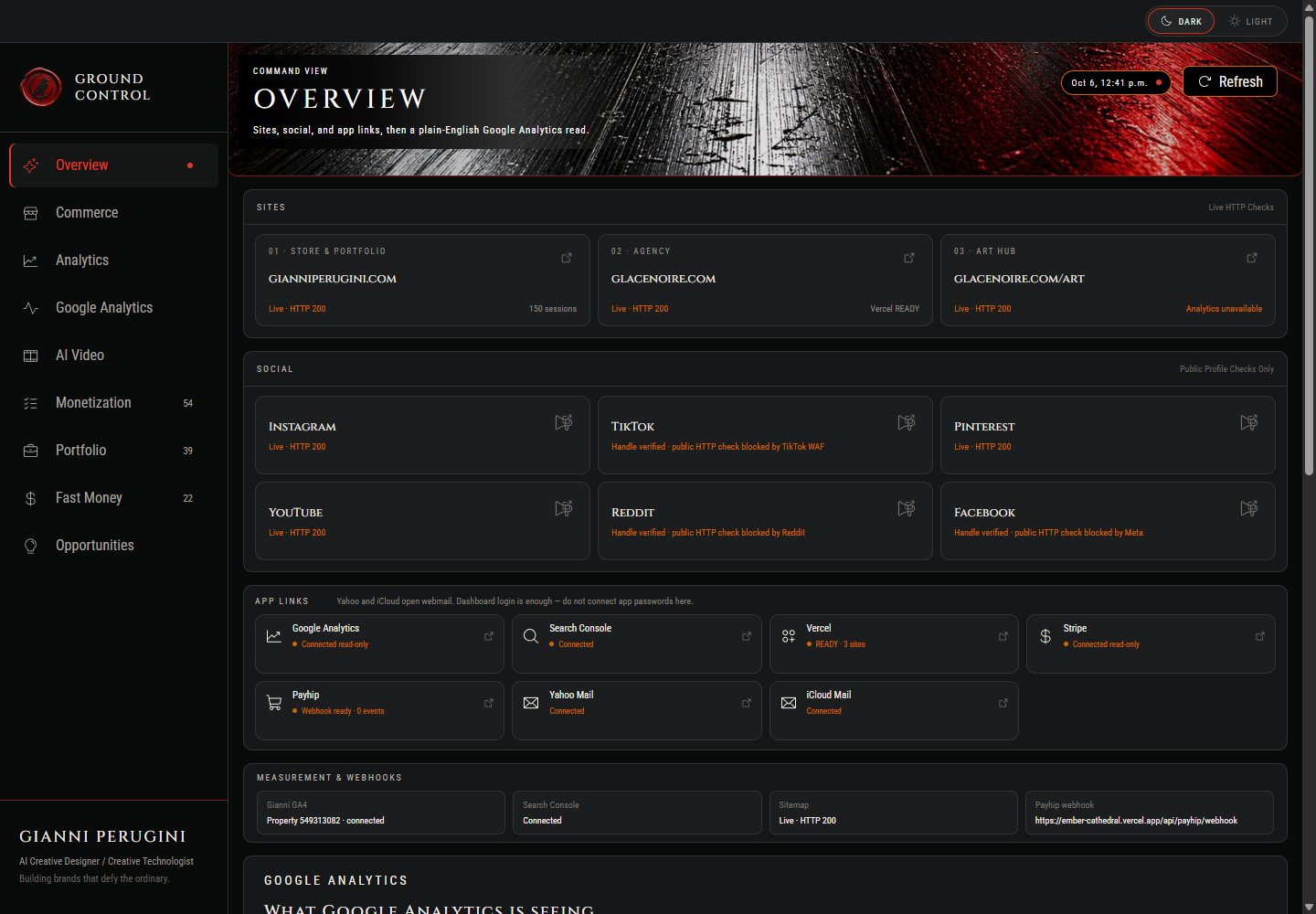 Ground Control Overview in dark mode