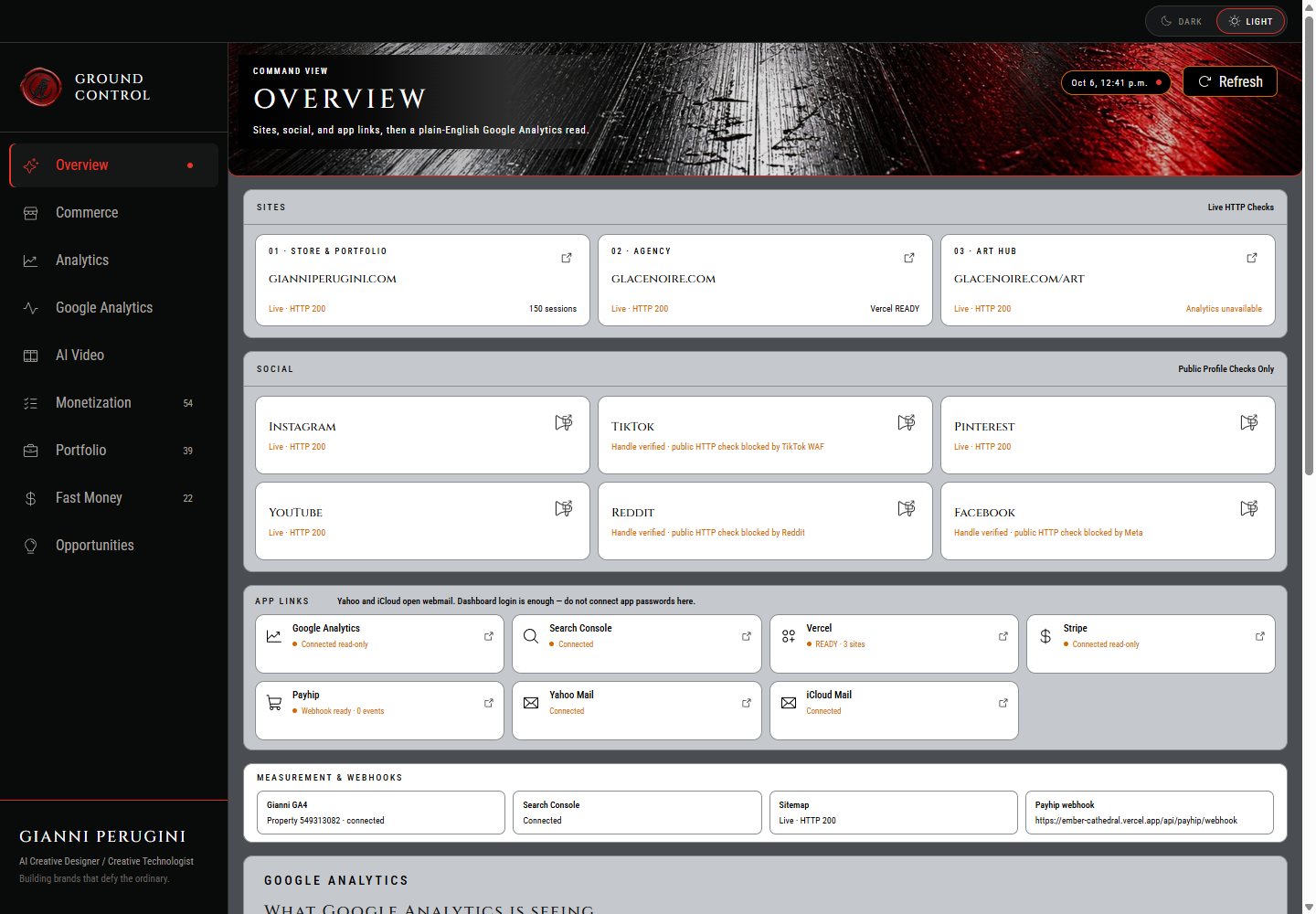 Ground Control Overview in light mode